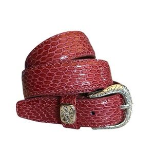 Brighton Rose Faux Snakeskin Belt with Silver Tone Buckle with Rhinestones